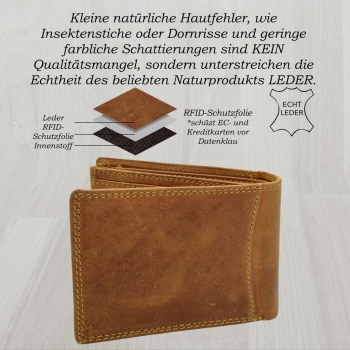 Wild Things Only Ledergeldbörse Rustikales Design Rindleder Herren Portemonnaie mit Doppel Stepp Nähten